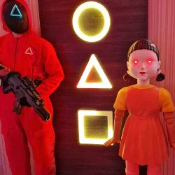 Отборна игра Squid Games за трима – предизвикателства по едноименния корейски сериал  Отборна игра Squid Games за трима – предизвикателства по едноименния корейски сериал