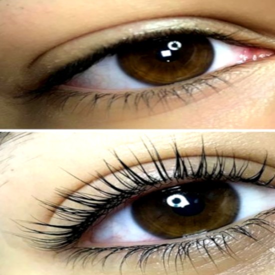 Трайно извиване и уплътняване на мигли (ламиниране и боядисване) + почистване на вежди | Makaroon.bg