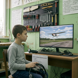 Урок по авиомоделизъм на симулатор за деца - приключение за малки пилоти
