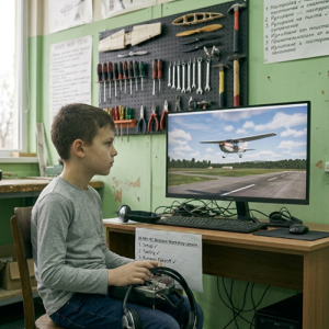 Урок по авиомоделизъм на симулатор за деца - приключение за малки пилоти